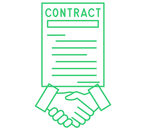 Aperto de mãos e um contrato ao fundo.