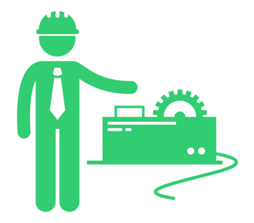 Representação de uma engenheiro e um equipamento.