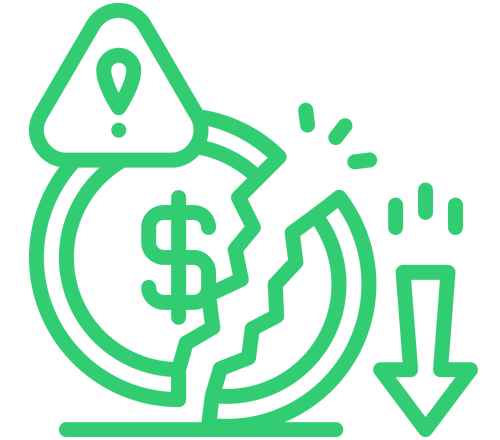 Seinal de alerta e uma moeda quebrada ao meio